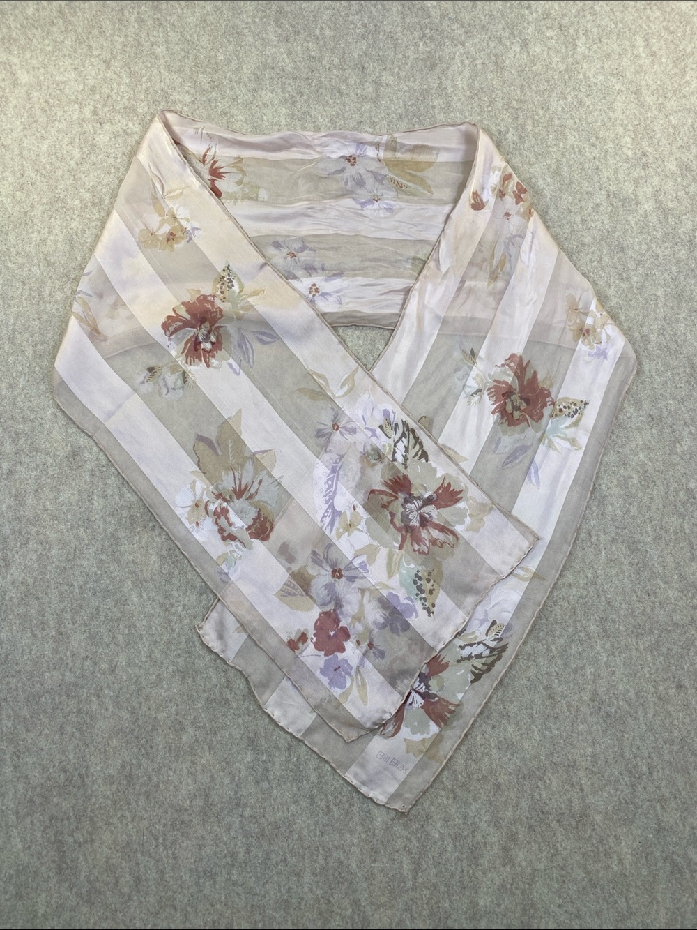 Bill Blass Vintage Silk Floral Striped Scarf Pink Taupe